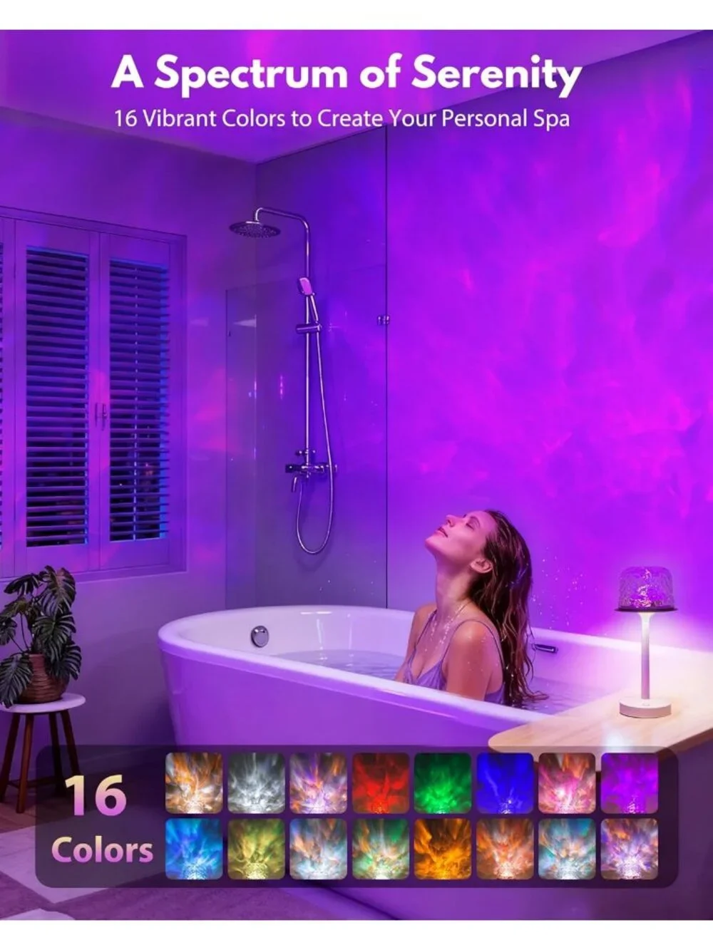 New Waterproof Shower Lamp 16 Color Ocean Wave Projector Touch & Remote Control